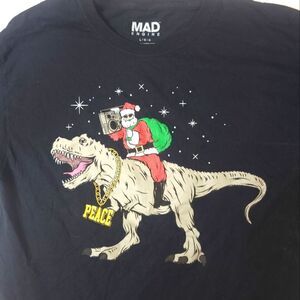 Hip Hop Party Santa On T Rex Boom Box Ugly Unique Christmas T-shirt Large